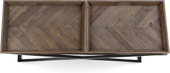 SIMPLIHOME Damien SOLID AGED ELM WOOD and Metal 50 inch Wide Modern Industrial Console Table in Distressed Natural Elm for the Living room Entryway and Bedroom