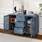 Sideboard Buffet Cabinet with Storage - Accent Storage Cabinet American Furniture, Modern 2 Door 3 Drawer Cabinet, Farmhouse Wood Credenza for Living Room, Dining Room, Entryway (Blue)