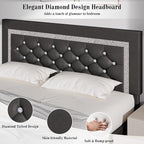 BarnFurin Queen Bed Frame with Diamond Tufted Headboard, Faux Leather Upholstered Bed with Wooden Slats Support, No Box Spring Needed, Mattress Foundation, Easy Assembly, Grey