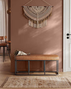 VASAGLE EKHO Collection - Storage Bench for Entryway, Ottoman Bench with Steel Frame, 43.3-Inch Wide, Synthetic Leather, Living Dining Room, Mid-Century Modern, Loads 660 lb, Caramel Brown ULOM085K01