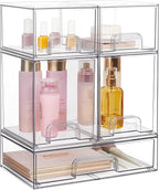 Vtopmart Stackable Storage Drawers Set of 5, Clear Plastic Organizer Bins for Baby Bottle, Beauty Supplies Storage, Ideal for Kichen Countertop, Vanity, Bathroom, Cabinet, Pantry Organization