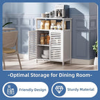 HITNET White Bathroom Cabinet, Bamboo Storage Cabinet Freestanding, Side Tall Storage Organizer for Kitchen Living Room Entryway