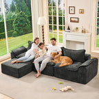 Hobestluk 120" Cloud Modular Sectional Couch 3-Seater Sofa with Ottoman L Shaped Sofa with Removable Cover Large Sofa Couch for Living Room (Dark Grey, 3-Seater Sofa with One Ottoman)