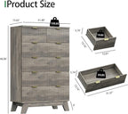 Fluted Dresser for Bedroom with 6 Drawers, 46" Tall Modern Chest of Drawers with Metal Handle, Wooden Dresser TV Stand, Wood Closet Clothes Storage Organizer for Living Room, Hallway, Grey