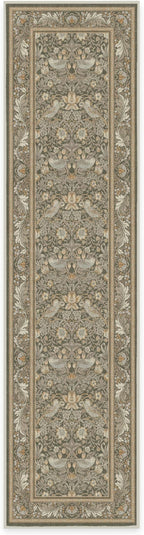 RUGGABLE x Morris & Co Machine Washable Runner Rug – Strawberry Thief Stone Gold 2.5x10, Stain-Resistant, Non-Slip – Washable Rug for Hallway, Entryway, Living Room & Kitchen–with Standard Pad