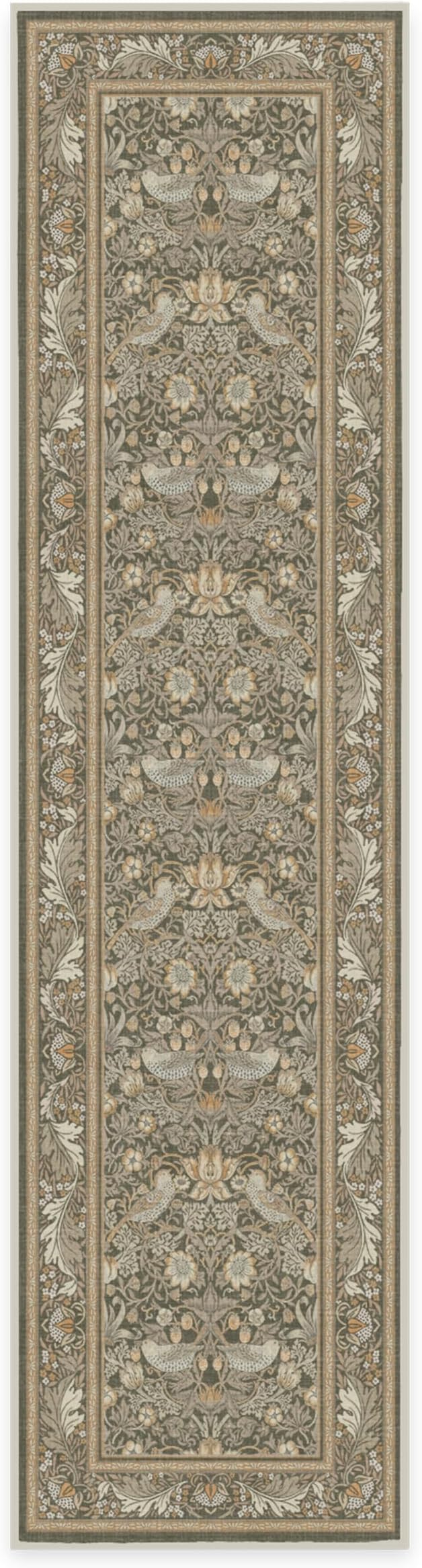 RUGGABLE x Morris & Co Machine Washable Runner Rug – Strawberry Thief Stone Gold 2.5x10, Stain-Resistant, Non-Slip – Washable Rug for Hallway, Entryway, Living Room & Kitchen–with Standard Pad