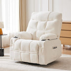 Manual Rocker Recliner Chair, 360°Swivel Recliner Chairs for Adults, Single Recliner Seat with Cup Holders,Upholstered Fabric Lazy Boy Recliner,White