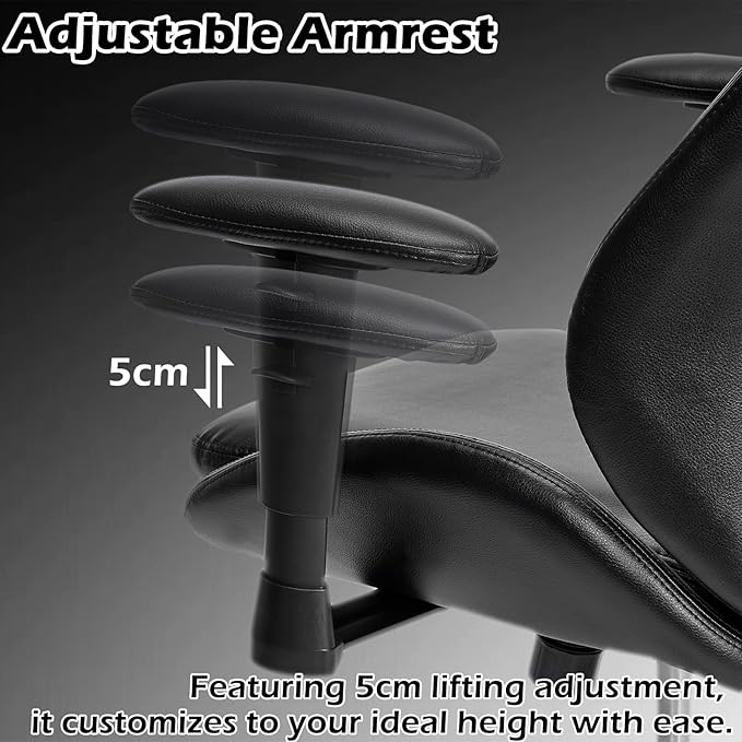 BEWISHOME Home Office Desk Chair, Black Leather Executive Chair with Adjustable Armrests, Computer Chair with Lumbar Support, 360° Swivel Ergonomic Rolling Chair for Adults, Up to 320lbs，BBY02B
