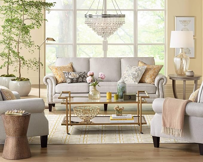 Possini Euro Design Ania 31" Tall Jar Large Modern Coastal Country Cottage End Table Lamp Clear Champagne Glass Single Off-White Shade Living Room Bedroom Bedside Nightstand House Office Home