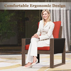 Patio Chairs 3 Piece Wood Patio Furniture with Coffee Table & Cushions, PE Wicker Outdoor Conversation Set Balcony Chairs for Garden, Porch, Deck, Backyard