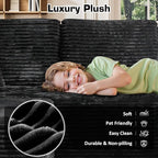 Oversized U Shaped Boneless Sectional Cloud Couch, 133.1'' Modular Sofa with Chaise, Deep Seat Plush Corduroy Couches for Living Room, No Assembly Required,Plush Corduroy,Black