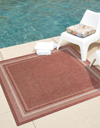 Unique Loom Outdoor Border Collection Area Rug - Soft Border (7' 10" Square Rust Red/Ivory)