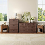 CARPETNAL Farmhouse Dresser and Nightstand Sets for Bedroom, 4 Pcs Bedroom Set, 5 Drawer & 7 Drawer Dresser and Nightstand Set of 2, Wood Chest of Drawers for Living Room, Entryway, Brown