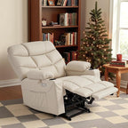 MCombo Oversized Power Lift Recliner Chair with Extended Footrest for Elderly People, Faux Leather R7289 (Cream White, Oversize)