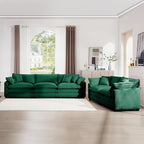 mikibama Luxury 2 Piece Sofa Set, 3-Seater & Loveseat Couch Set, Modern Corduroy Comfy Cloud Couches Set for Living Room Office with 4 Armrest Pillows and 5 Toss Pillows, Green