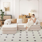 Cloud Sectional Sofa Modern Boneless Couch for Living Room, Comfy Deep Seat Comfy Teddy Fabric Double Sofa Chaise No Assembly Required (White, 106" L Shape with Left Facing)