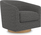 Swivel Accent Chair, Upholstered Modern Barrel-Curved Arm Chair, Velvet Fabric Comfty Sofa Reading Chair with Solid Wood Base for Living Room, Bedroom, Club, Pebble Grey