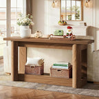 Tribesigns 63" Narrow Console Table, 2-Tier Storage Long Entryway Table, Sofa Foyer Furniture for Living Room, Entrance, Hallway, Rustic Brown