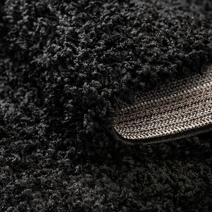 Unique Loom Solid Shag Collection Area Rug (7' 1" Round, Jet Black)