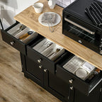 HOMCOM Sideboard with Solid Wood Countertop, Modern Kitchen Storage Cabinet, Coffee Bar Cabinet with 3 Drawers, Doors and Adjustable Shelf, Black