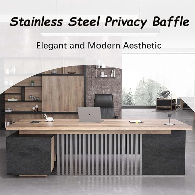70.86 inch Inch Large Executive Desk with Drawers Cabinet, L Shaped Office Desk, Computer Desk with Universal Charging Ports and Cable Management for Business Furniture Set Workstation for Home Office