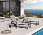 PURPLE LEAF Patio Lounge Chair Set of 3 Outdoor Chaise Lounger Aluminum Frame with Armrest Side Table and Wheels for Pool Outside Sunbathing Tanning Recliner Including Pillows Beige