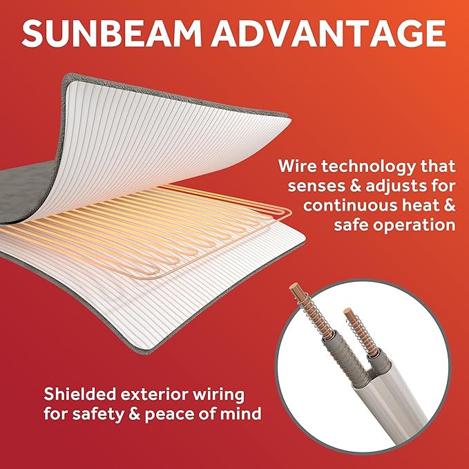 Sunbeam Electric Heated Mattress Pad Restful Quilted Extra-Cozy Fabric 12 Heat Settings 12-Hour Auto Shut-Off Deep Pocket Fit Machine Washable Twin 75" x 39"
