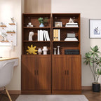 75" Tall Bookcase with Doors, 5 Tier Large Bookshelf with Cabinet, Standing Wood Display Book Shelf for Living Room, Office, Library with Doors, Brown