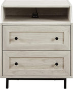 Walker Edison Florence 22 Inch 2 Drawer Open Top Side Table with USB Port - Birch