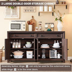 59" Large Buffet Cabinet with Storage, Farmhouse Walnut Sideboard Coffee Bar with 4 Doors & Adjustable Shelves, Wood Credenza Accent Coffee Bar Console Table for Living Room Hallway