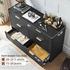 LEYAOYAO Fluted 6 Drawers Dresser Set of 2, 48" Wide Modern Chest of Drawers with Woodgrain Top, Curved Profile Design, Dresser TV Stand, Wooden Drawer Organizer for Bedroom, Living Room,Black
