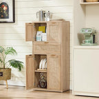 LEYAOYAO 48" Tall Storage Cabinet,Rattan Bathroom Floor Cabinets with 4 Doors & 1Drawer,Boho Kitchen Pantry with Adjustable Shelves,Wooden Cupboard for Living Room,Home Office,Dining,Natural Wood