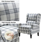 HULALA HOME Upholstered Wingback Recliner Chair, Small Adjustable Footrest Push Back Single Reclining Sofa, Mid Century Modern Lounge Armchair for Living Room, Bedroom, Reading/Plaid Black