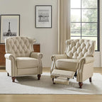 HULALA HOME Genuine Leather Recliner Chair Set of 2 w/Solid Wood Feet, Modern Adjustable Tufted Push Back Arm Chair w/Rivet Decoration, Home Theater Seating Reclining Sofa for Living Room, Beige