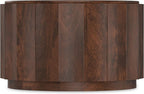 SIMPLIHOME Trenton Coffee Table - 32 inch Wide Solid Mango Wood Round Living Room Table in Walnut Brown, Contemporary Sculpted Drum Center Table for Family Room with Scalloped Edge, Assembled