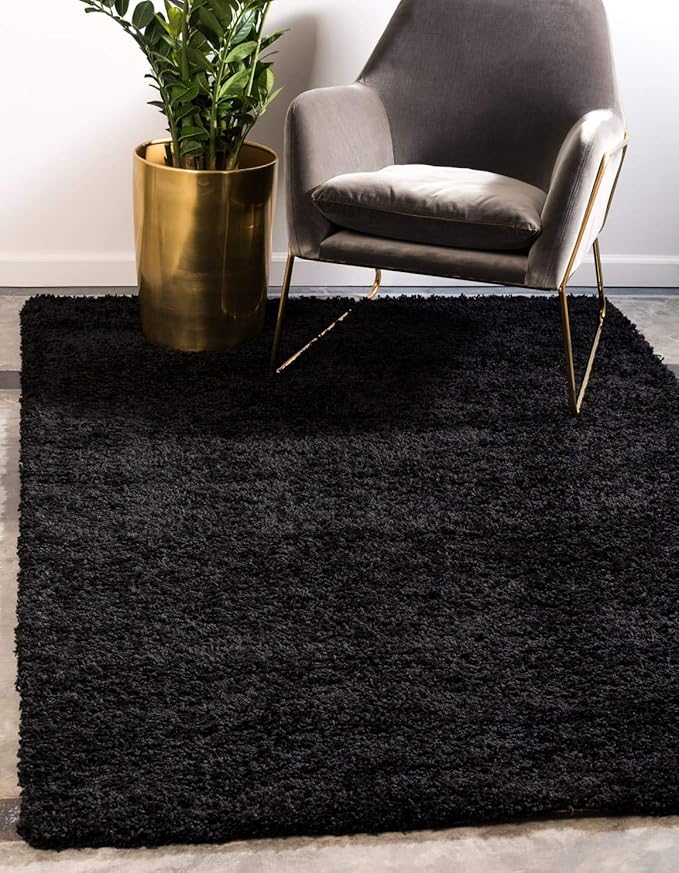Unique Loom Solid Shag Collection Area Rug (7' 10" x 10' Rectangle, Jet Black)