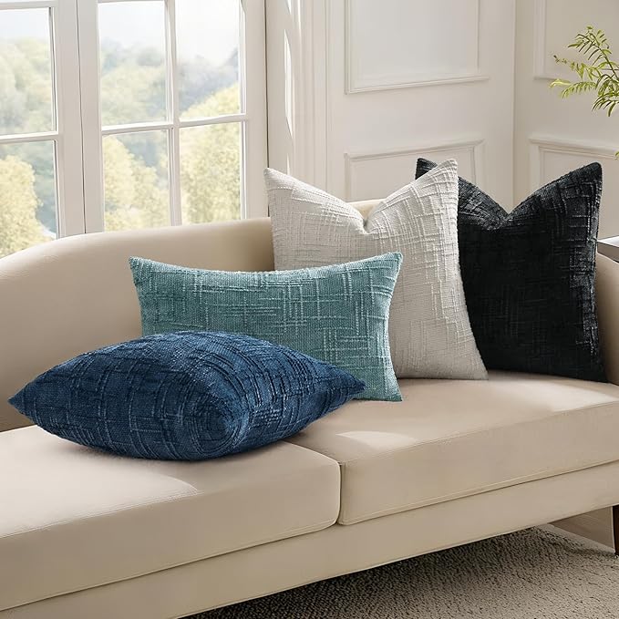 decorUhome Teal Chenille Throw Pillow Covers 26x26 Set of 2 Thick Textured Slubby Couch Pillow Covers Farmhouse Accent Modern Neutral Decorative Pillow Cases for Bed Sofa Living Room