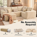 Weaxty Cloud Sectional Couch for Living Room, Oversized U Shaped Boneless Couches with Chaise, Plush Corduroy Memory Foam Deep Seat Floor Sofa, No Assembly Required，Beige