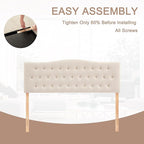 Tufted Upholstered Headboard King Size, Sturdy and Durable Solid Wood Bed headboard, Fabric Headboard Adjustable Height from 37” to 51”, Modern Button Diamond Design Head Board, Beige