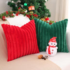 Pallene Faux Fur Plush Christmas Throw Pillow Covers 16x16 Set of 2, Luxury Soft Fluffy Striped Decorative Pillow Covers for Sofa, Couch, Living Room, Christmas Green