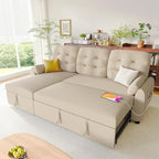 Ucloveria Sleeper Sofa Bed, 86" Convertible Sectional Sofa Couches for Living Room, Pull Out Couch Bed with Reversible Storage Chaise | USB Ports | Side Pockets | Removable Backrest