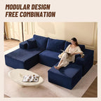 107" Boneless Couch with Deep Seat, Modular Sectional Sofa, Cloud Sectional Couch for Living Room, No Assembly Required, Corduroy, U-Shape 3 Seater Left, Blue