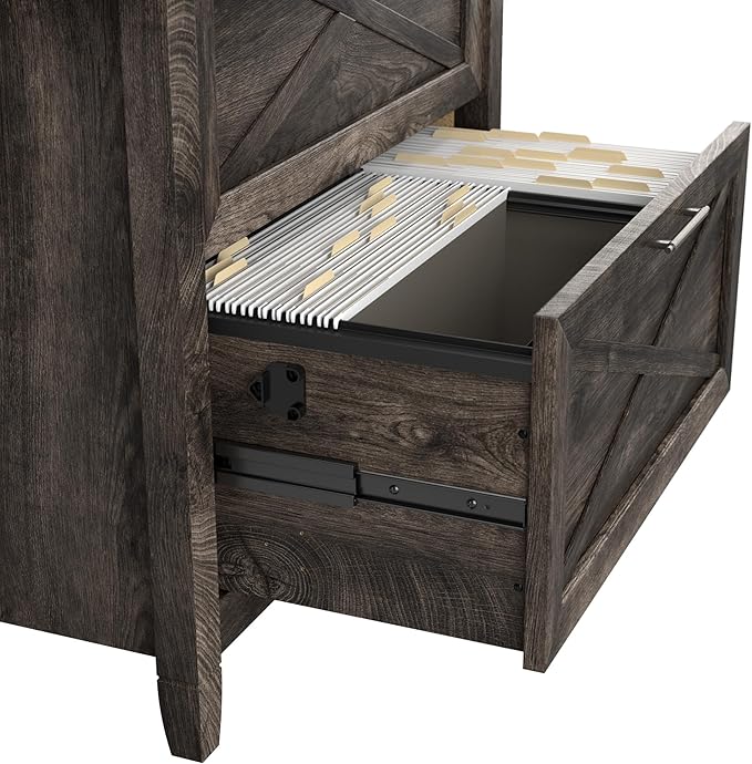 Bush Furniture Key West 2 Drawer Lateral File Cabinet in Dark Gray Hickory, Document Storage for Home Office, Accent Chest with Drawers
