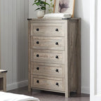 T4TREAM Farmhouse 5 Drawers Dresser Chests for Bedroom, Wood Rustic Tall Chset of Drawers,Dressers Organizer for Bedroom, Living Room,Hallway, Light Rustic Oak