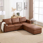 U Shaped Brown Leather, 90 Inches Cloud Modular Sectional Sofa, Modern Convertible Comfortable Sofa for Living Room/Apartment