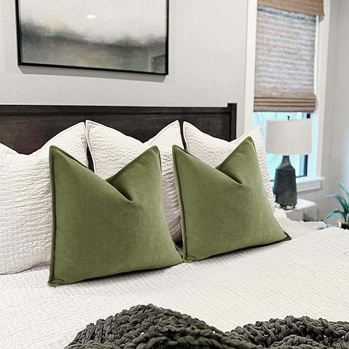 ZWJD Olive Green Pillow Covers 12x20 Set of 2 Chenille Throw Pillow Covers with Elegant Design Soft and Luxurious Decorative Throw Pillows for Couch, Bed, and Home Decor