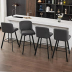 Swivel Counter Height Bar Stools Set of 4, 30''H Upholstered Barstools with Backs, Modern Bar Stool Chairs for Kitchen Island, Metal Legs, Fabric, Black Grey Stools Counter Chair