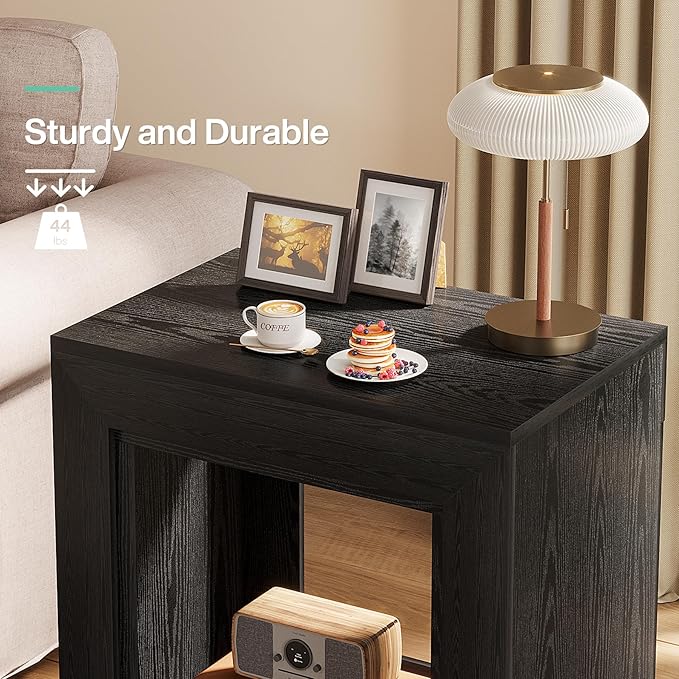 Tribesigns Rustic Wood End Table, 2 Tiered Square Side Table with Storage Shelf, Industrial Sofa Side Table for Living Room, Entrance (2, Dark)