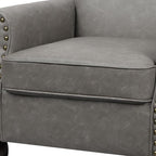 Accent Chair, Mid Century Modern Faux Leather Arm Chair with Wood Leg for Living Room, Bedroom, Comfy PU Leather Club Reading Chairs with Wingback & Nailhead Trim (Leather Grey, Set of 1)