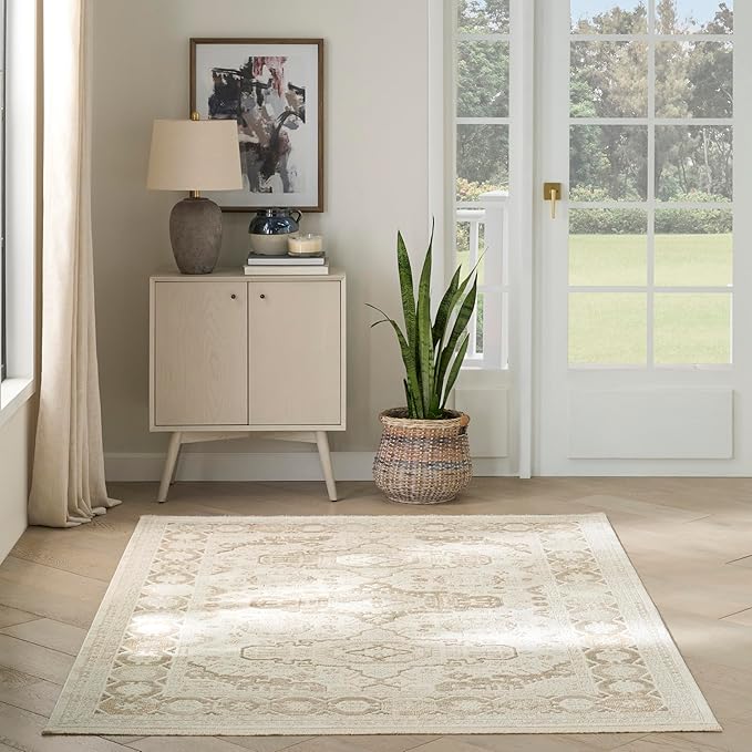 Nourison Home Pardis Ivory Beige 4' x 6' Area Rug - Easy Clean, Non Shedding, Bed Room, Living Room, Dining Room, Kitchen (4' x 6')